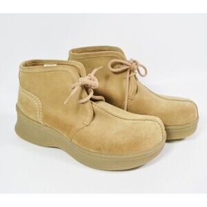 Vintage 90's Lower East Side Beige Tan Suede Chunky Platform Boots Size 5.5
